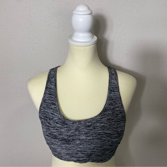 Holister Open Back Chriscross Black & Gray Spacedye Spots Bra Women's Size M - Picture 9 of 15